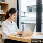도시계획 자격증 시험 일정 - A modern Japanese office setting with a young professional woman studying urban planning qualificati...