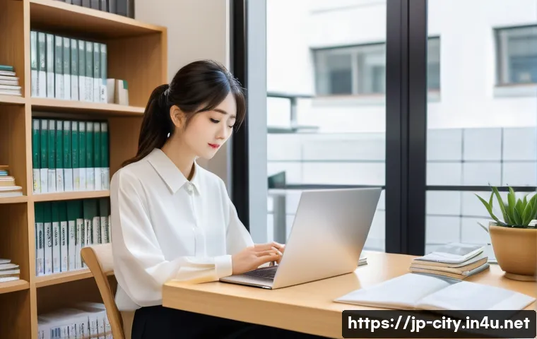 도시계획 자격증 시험 일정 - A modern Japanese office setting with a young professional woman studying urban planning qualificati...
