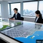 도시계획 전문가 연봉과 직무 만족도 - A modern urban planning office scene in Tokyo featuring diverse professionals collaborating: Japanes...