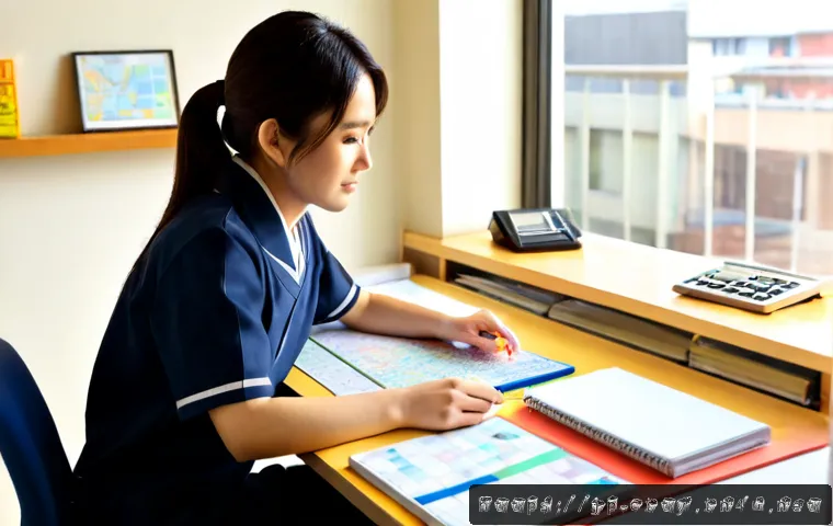 도시계획 자격증 준비할 때의 주요 팁 - Photorealistic Japanese university student preparing for an urban planning certification exam at a t...